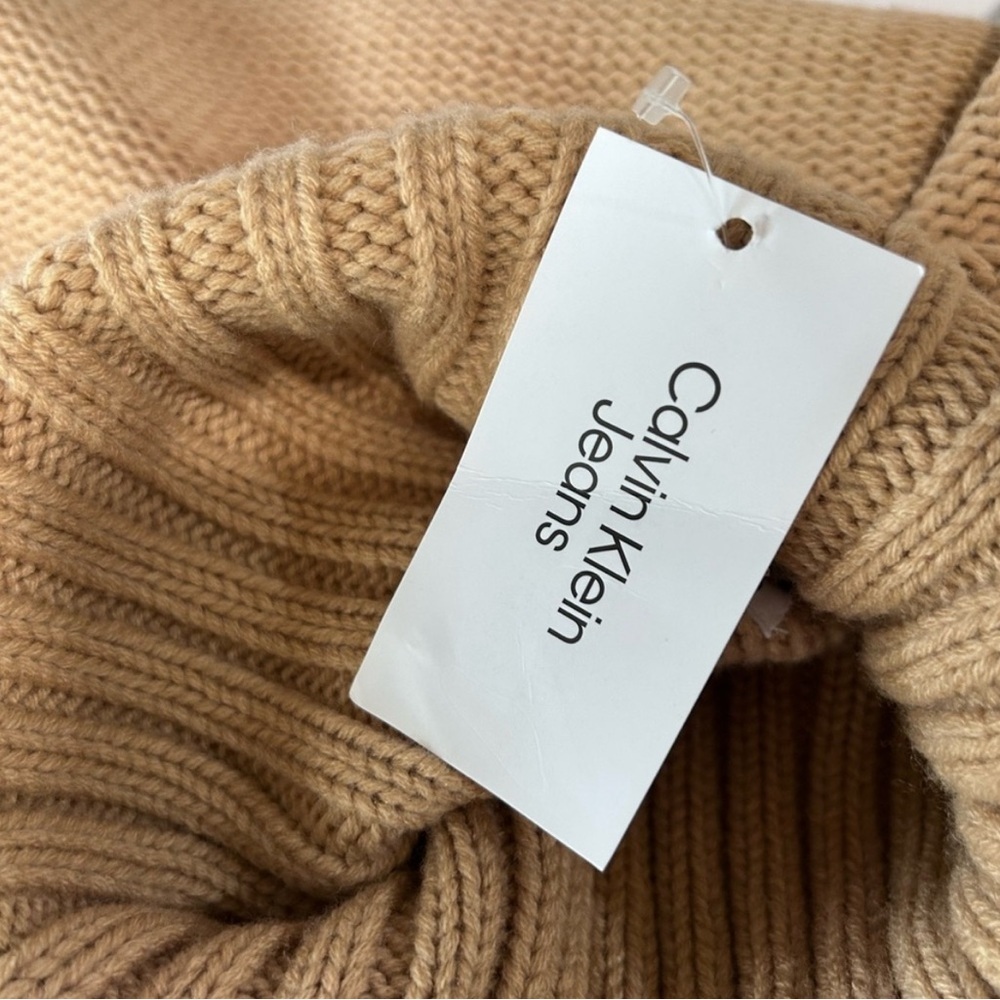 Calvin Klein Camel Knit Pullover Cozy Tan Cable Knit Turtleneck Sweater - Picture 8 of 16